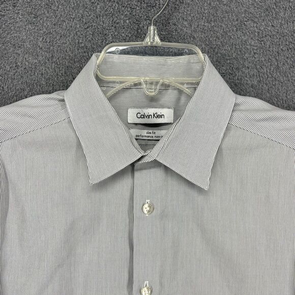 Calvin Klein Shirt Mens 16.5 34/35 Gray Slim Fit Performance Non-Iron Dress - Picture 3 of 15